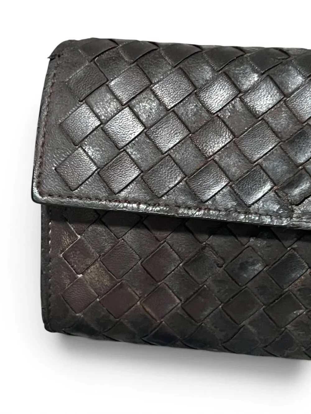 Bottega Veneta Intrecciato Woven Leather Bifold Wallet in Chocolate Brown